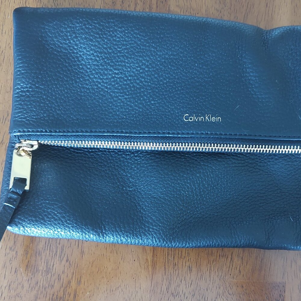 Calvin Klein Black Pebble Leather Fold Over Purse